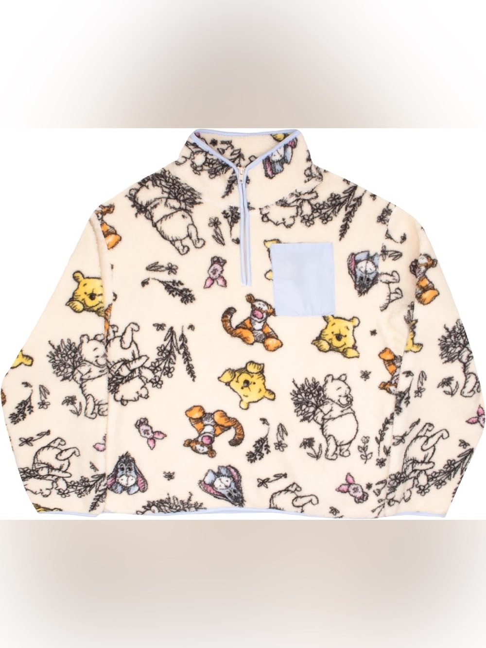 Disney Winnie The Pooh Jacket Womens Medium Cream Sherpa Fleece 1/4 Zip Pullover